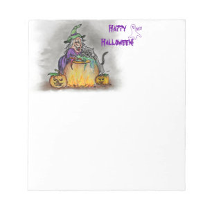 Hexe und Katze, Happy Halloween! Notizblock