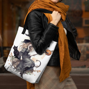 Hexe und Katze mit Erntemond und Ravens