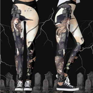 Hexe und Katze mit Erntemond und Ravens Leggings
