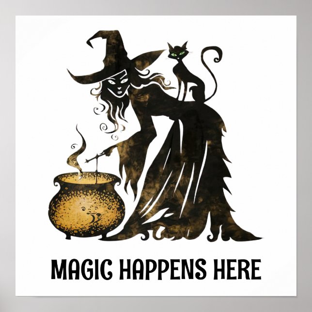 Hexe und Katze Poster (Vorne)