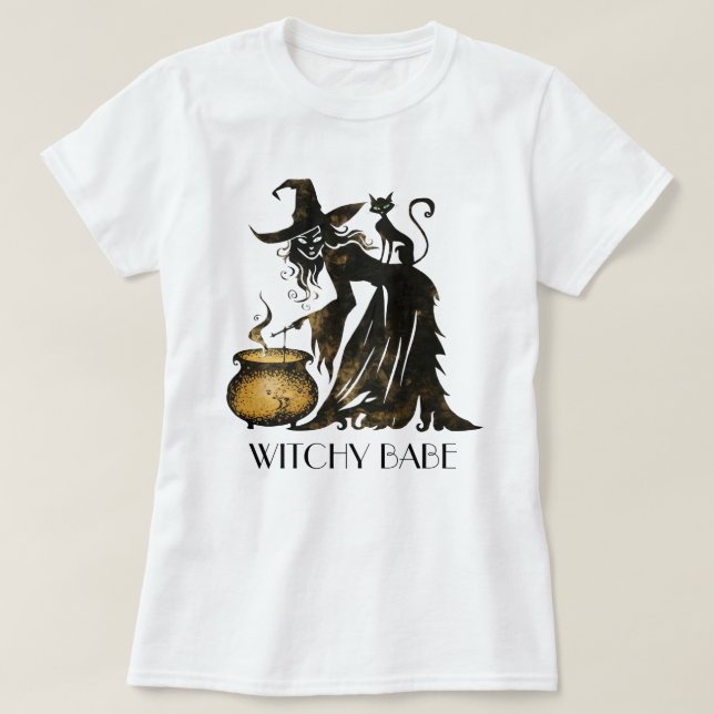 Hexe und Katze T-Shirt (Design vorne)