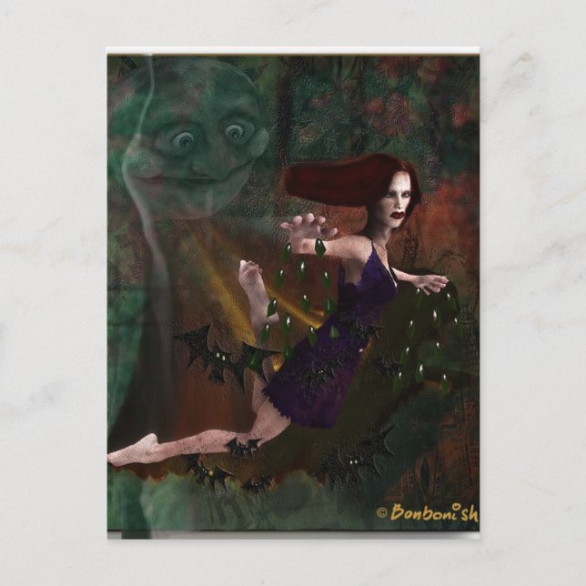 Hexe und Mond Postkarte (Vorderseite)