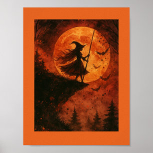 Hexe und Mondlicht-Klippe   Spooky Halloween Poster