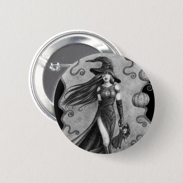 Hexe und Puppe Halloween Button (Vorne & Hinten)