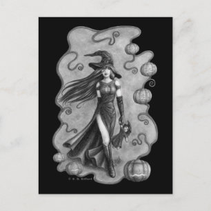 Hexe und Puppe Halloween Postkarte