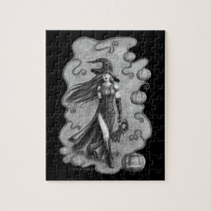 Hexe und Puppe Halloween Puzzle