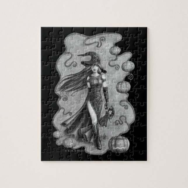 Hexe und Puppe Halloween Puzzle (Vertikal)