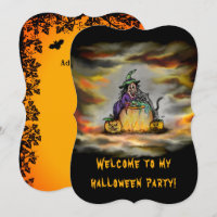 Hexe und schwarze Katze, Happy Halloween!