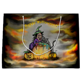 Hexe und schwarze Katze, Happy Halloween! Große Geschenktüte