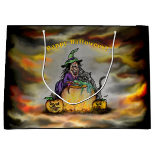 Hexe und schwarze Katze, Happy Halloween! Große Geschenktüte