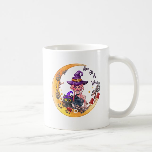 Hexe und Schwarze Katze Kaffeetasse (Rechts)