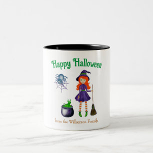 Hexe und Spider Individuelle Name Halloween Zweifarbige Tasse