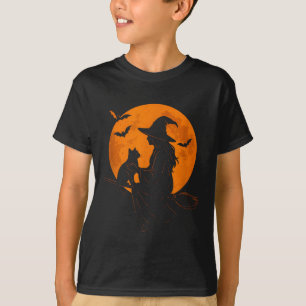 Hexe und süße Katze schwarzes Kätzchen für Hallowe T-Shirt