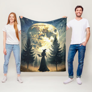 Hexe unter Vollmond verzauberte Nacht Fleecedecke