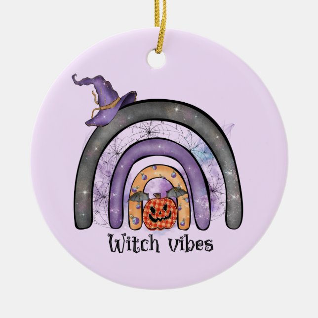 Hexe Vibes Black Rainbow Keramik Ornament (Vorne)