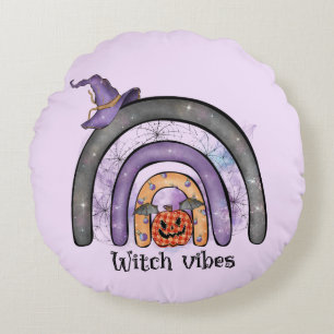 Hexe Vibes Black Rainbow Rundes Kissen