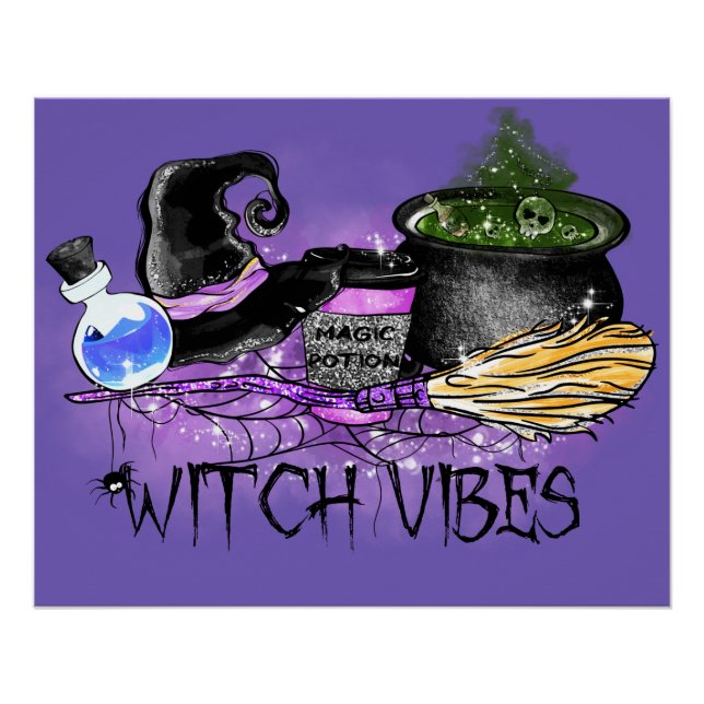 Hexe Vibes - süßer Halloween-Kaffee Poster (Vorderseite)