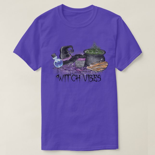 Hexe Vibes Witch Hat Broom Cauldron Potion Hallow T-Shirt (Design vorne)