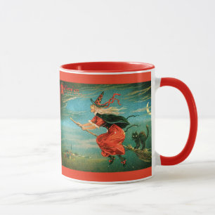 Hexe von Halloween mit schwarzer Katze Tasse