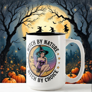 Hexe von Natur nach Wahl Halloween Funny Zweifarbige Tasse