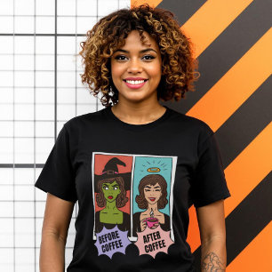 Hexe vor Kaffee Saint nach Comic Pop Kunst T-Shirt