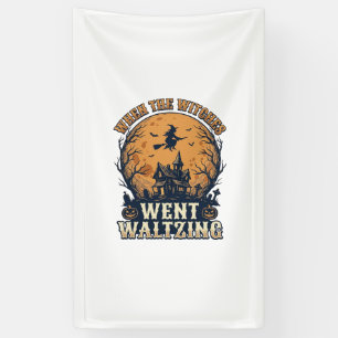Hexe Waltzend Halloween Vintage Gravur Design_ Banner