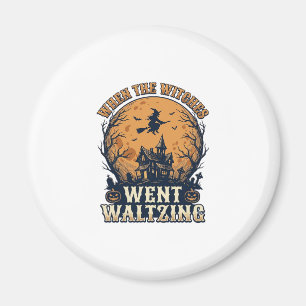 Hexe Waltzend Halloween Vintage Gravur Design_ Magnet
