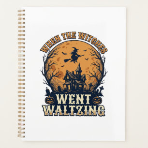 Hexe Waltzend Halloween Vintage Gravur Design_ Planer