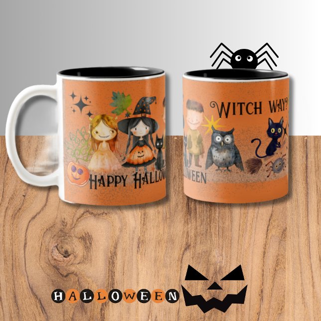 Hexe Way Halloween Orange Zweifarbige Tasse (Witch Way Halloween Orange Two-Tone Coffee Mug)