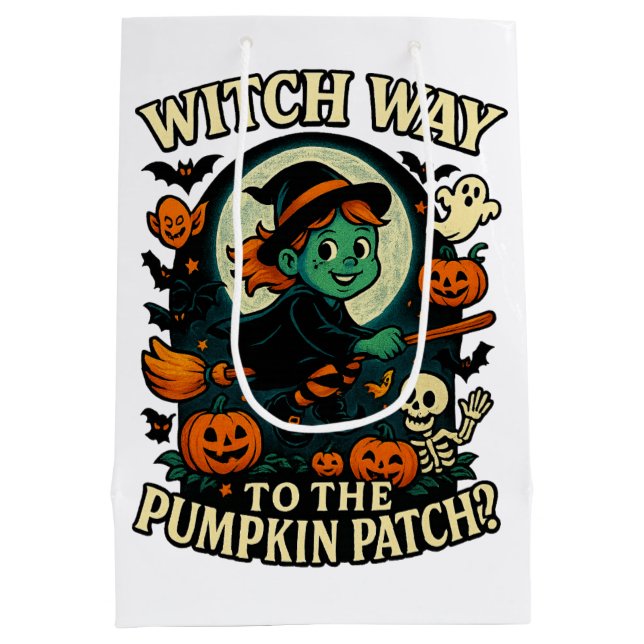 Hexe Weg zum Pumpkin Patch? Halloween Mittlere Geschenktüte (Rückseite)