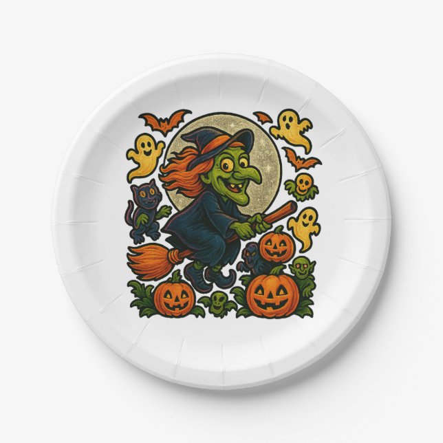 Hexe Weg zum Pumpkin Patch? Halloween Pappteller (Vorderseite)