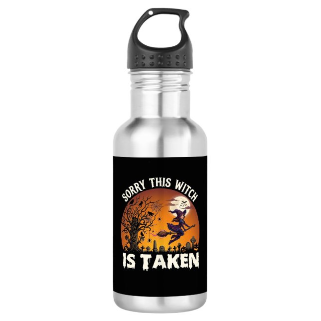 Hexe wird Besen Baum Friedhof Halloween_1 Edelstahlflasche (Vorderseite)