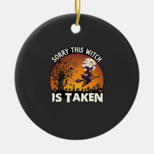 Hexe wird Besen Baum Friedhof Halloween_1 Keramik Ornament
