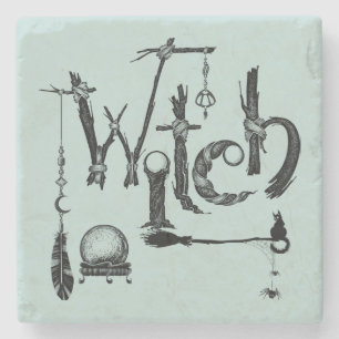 Hexe Woodsy Old World Illustrative Stone Untersetz Steinuntersetzer