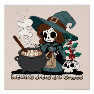 Hexe Zauber und Kaffee aufbrechen Poster