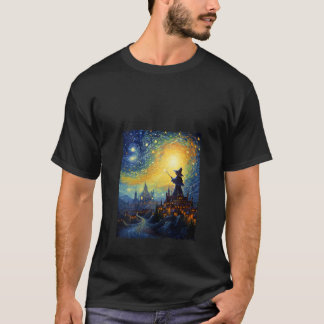 Hexe Zeichnend nächtliches Halloween Starry Night T-Shirt