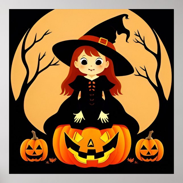 Hexe zu Halloween Einstellung mit Kürpen Poster (Vorne)