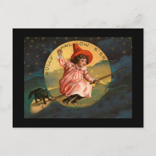 Hexe zu Halloween Vintage Postkarte