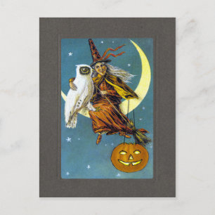 Hexe zu Halloween Vintage Postkarte