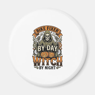 Hexe zur Fahrradreparatur Vintage Halloween-Fahrra Magnet