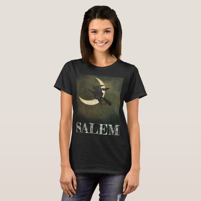 Hexefliegen Salems Massachusetts auf Besen-T - T-Shirt (Vorne ganz)