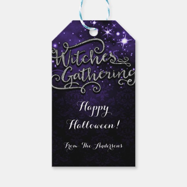 Hexen Ansammlung Lila & Black Damask Gefallen Geschenkanhänger (Vorderseite)