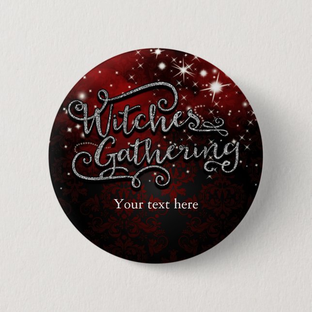 Hexen Ansammlung Red & Black Damask Halloween Button (Vorderseite)