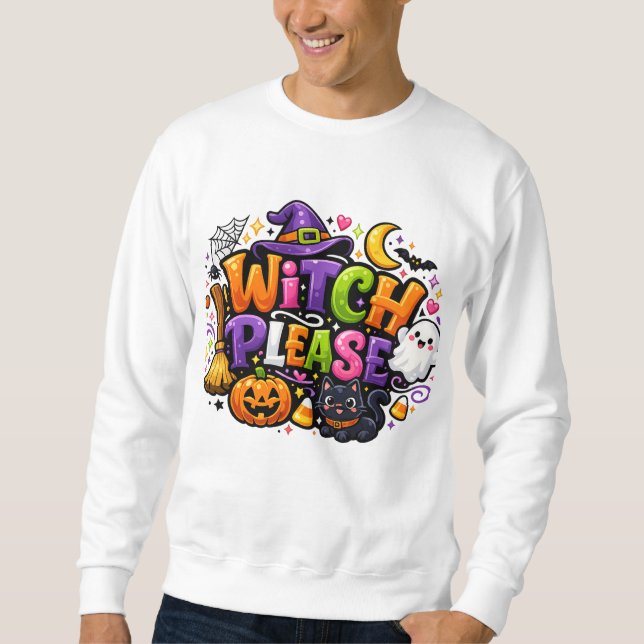 HEXEN, BITTE Süßer gruseliger Halloween-Style Sweatshirt (Vorderseite)