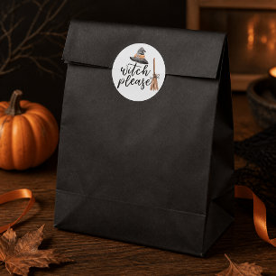 Hexen, bitte Wasserfarbe Hut und Besen Halloween Runder Aufkleber