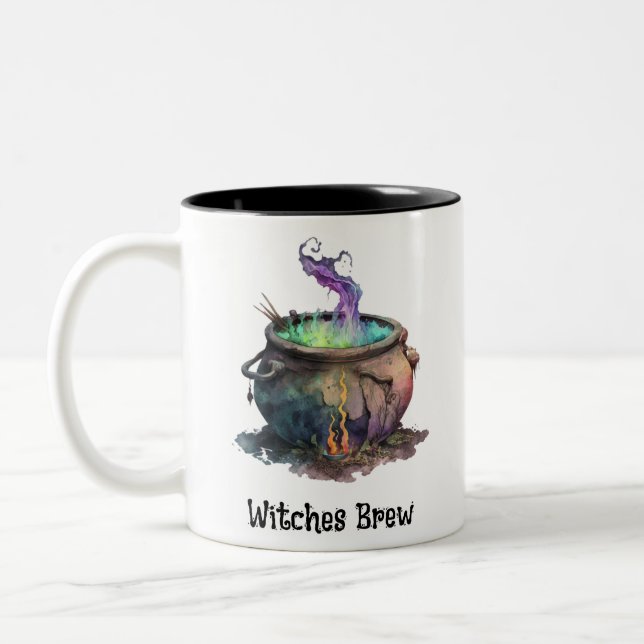 Hexen Brew Cauldron Creepy Spooky Fun Halloween Zweifarbige Tasse (Links)