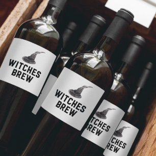 Hexen Brew   Frohe Halloween   Hexenhut Weinetikett