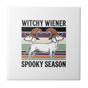 Hexen-Dachshund-Halloween-Vintage-Stich Hund S Fliese