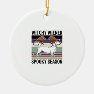 Hexen-Dachshund-Halloween-Vintage-Stich Hund S Keramik Ornament