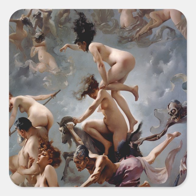 Hexen, die zum Sabbat gehen - Luis Ricardo Falero Quadratischer Aufkleber (Vorderseite)